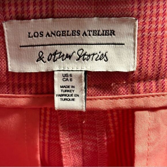 & OTHER STORIES Belted Plaid Kick Flare Trousers Pink Wool Blend- Size 6 - Picture 8 of 13